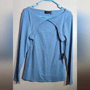Rafaella Women's Light Blue Cutout Long Sleeve Top
